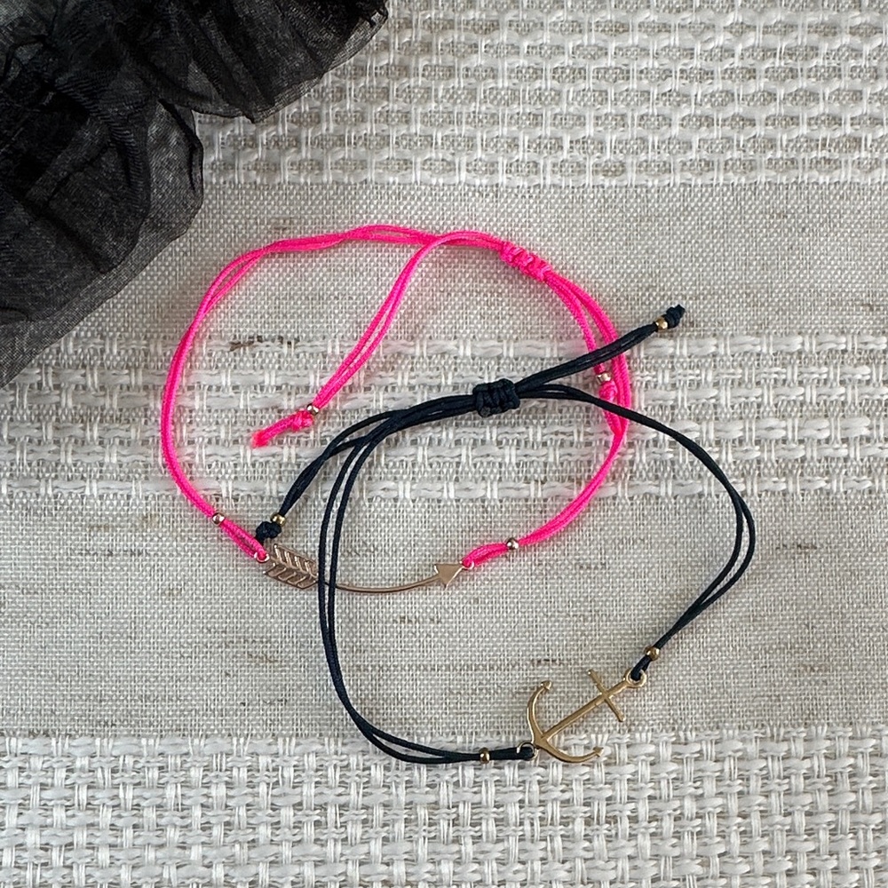 Express Delicate Anchor and Arrow Cord Bracelets - Pink & Navy